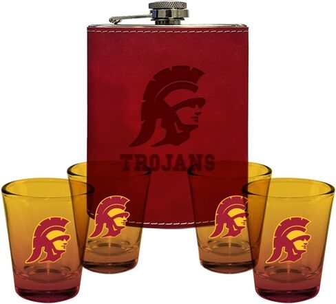 شركة الذاكرة | مرخصة من NCAA Team Logo Leather Flask مع (4) مجموعة أومبير لقطة in Kuwait