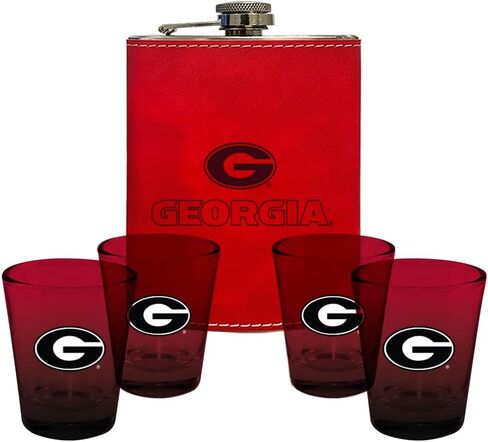 شركة الذاكرة | مرخصة من NCAA Team Logo Leather Flask مع (4) مجموعة أومبير لقطة in Kuwait