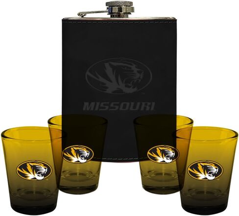 شركة الذاكرة | مرخصة من NCAA Team Logo Leather Flask مع (4) مجموعة أومبير لقطة in Kuwait