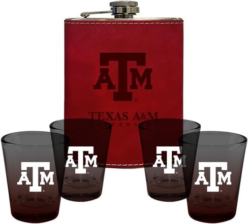شركة الذاكرة | مرخصة من NCAA Team Logo Leather Flask مع (4) مجموعة أومبير لقطة in Kuwait