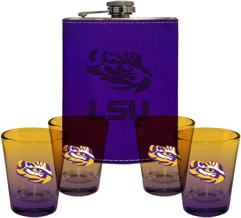 شركة الذاكرة | مرخصة من NCAA Team Logo Leather Flask مع (4) مجموعة أومبير لقطة in Kuwait