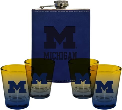 شركة الذاكرة | مرخصة من NCAA Team Logo Leather Flask مع (4) مجموعة أومبير لقطة in Kuwait