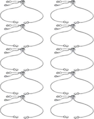 Sureio 10 Pieces Adjustable Slider Bracelet Chains Jewelry, Silver in Kuwait