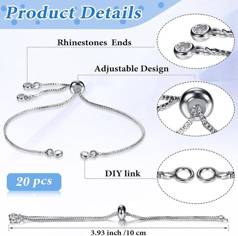 Sureio 10 Pieces Adjustable Slider Bracelet Chains Jewelry, Silver in Kuwait