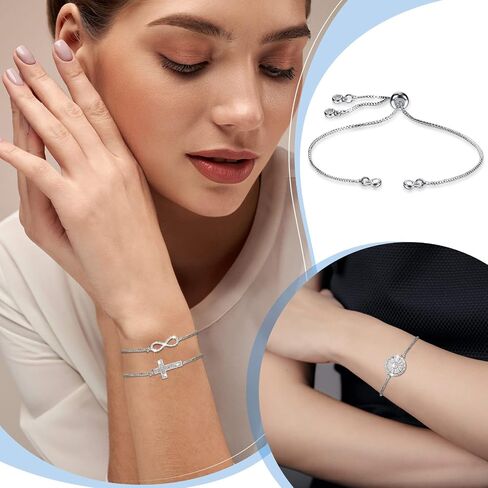 Sureio 10 Pieces Adjustable Slider Bracelet Chains Jewelry, Silver in Kuwait