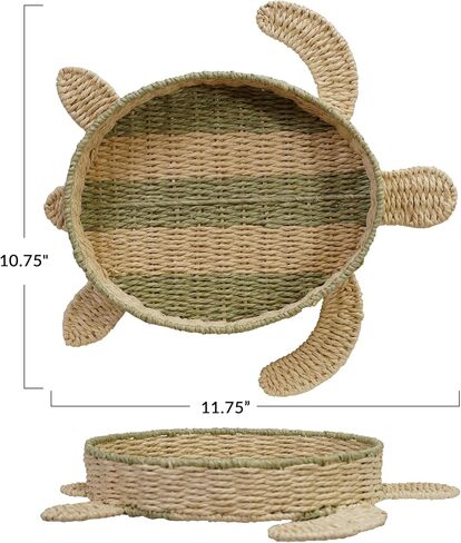 Creative Co-Op Woven Paper Rope Turtle Shaped Basket with Stripes, Natural and Green in Saudi Arabia