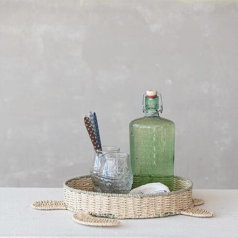 Creative Co-Op Woven Paper Rope Turtle Shaped Basket with Stripes, Natural and Green in Saudi Arabia