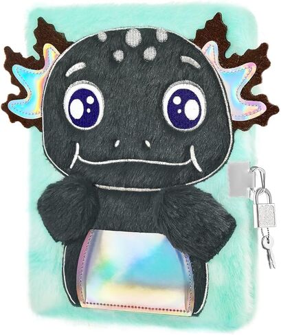 WERNNSAI Plush Mermaid Notebook - Sparkly Embroidery Girls Diary with Lock Journal for Kids Girls Birthday Christmas Valentine Gift Travel School A5 Secret Diary Writing Drawing Notepad in Saudi Arabia