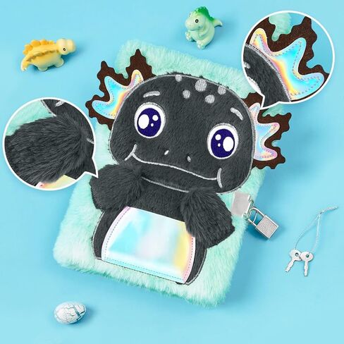 WERNNSAI Plush Mermaid Notebook - Sparkly Embroidery Girls Diary with Lock Journal for Kids Girls Birthday Christmas Valentine Gift Travel School A5 Secret Diary Writing Drawing Notepad in Saudi Arabia