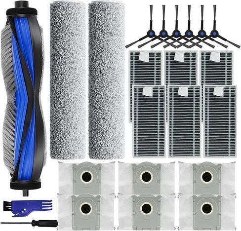 23pcs قطع غيار استبدال ecovacs deebot x8 pro omni/yeedi s14 بالإضافة إلى robot facuum accessories kit: 1 الفرشاة الرئيسية ، وسادات ممسحة 2 الأسطوانة ، 6 مرشحات ، 6 فرش جانبية ، 6 أكياس غبار ، 2 أدوات in Kuwait