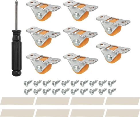 Mini Fixed Caster Wheel 0.5", 8 Pack Hard Plastic Rigid Roller with Metal Top Plate Screws for Furniture Small Cart, Orange in Saudi Arabia
