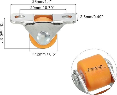 Mini Fixed Caster Wheel 0.5", 8 Pack Hard Plastic Rigid Roller with Metal Top Plate Screws for Furniture Small Cart, Orange in Saudi Arabia