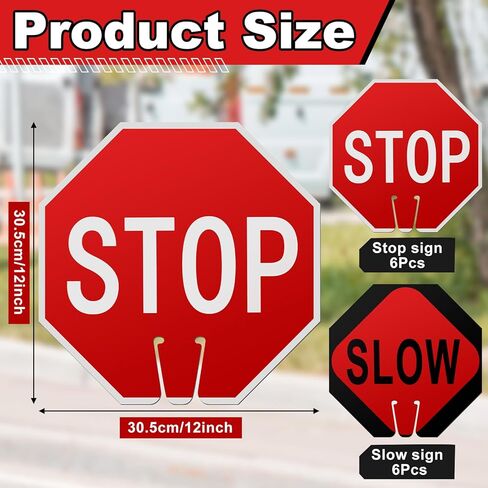 Geetery 6 Pcs 12 x 12 Inches Traffic Cone Top Warning Signs Include PVC Stop and Slow Signs Double Sided for Street Road Barricade Construction in Kuwait