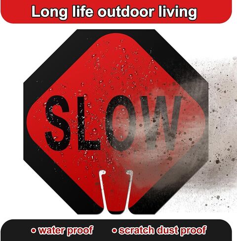 Geetery 6 Pcs 12 x 12 Inches Traffic Cone Top Warning Signs Include PVC Stop and Slow Signs Double Sided for Street Road Barricade Construction in Kuwait