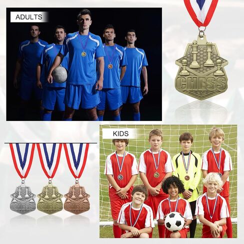 PATIKIL Chess Tournament Table Gold Silver Bronze Award Medals with Red & White & Blue Ribbons, 9 Pcs Winner Medals Prizes for Competitions Sports Party, Gold/Silver/Red in Saudi Arabia