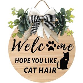 Cat Welcome Sign We Hope You Like Cat Hair Front Door Garland Rustic Kitten Round Wood Door Hanger With Green Grass Ring Bow for Cat Lovers Farmhouse Housewarming Gift Home Wall Art Decor 12x12 Inch in Kuwait