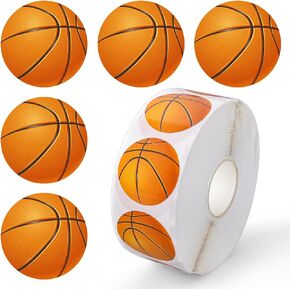 Whaline 1000Pcs Basketball Stickers Roll Sports Ball Theme Paper Decals Self-Adhesive Round Decorative Seal Stickers for Birthday School Classroom Party Supplies