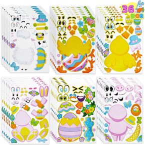 JOYIN 36 Pieces Easter Make A Face Animal Stickers with Easter Egg Themed Match Make Your Own Stickers with Easter Bunny, Egg, Chick, Egg Shell, Sheep, Pig Easter Kids Party Favor Supplies Crafts