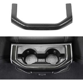 Carbon Fiber Rear Cup Holder Panel Frame Trim Rear Water Cup Holder Trim Cover Compatible with Dodge RAM 1500 2500 3500 2018-2023 Interior Accessories ABS
