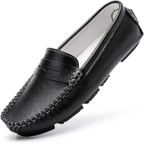 Women's Penny Slip-On Loafers Leather Driving Shoes Classic Casual Flat Moccasins