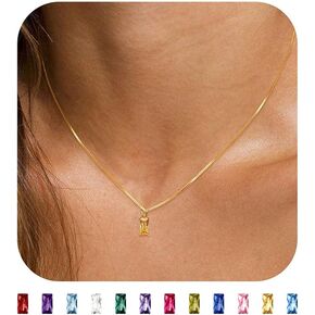JSJOY S925 Birthstone Necklaces for Women Dainty Gold Emerald Green Necklace Sterling Silver Birthday Gifts for Teen Girls Cubic Zirconia Diamond Necklaces Mothers Day Gifts