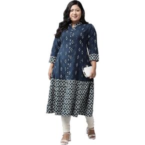 Yash Gallery Women's Indian Cotton Ikat Print A-line Kurta for Mother's Day