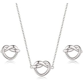 EVER FAITH S925 Infinity Love Heart Knot Pendant Necklace Stud Earring Set, Tiny Simple Jewelry Set Valentines Day/Mothers Day/Anniversary Birthday/Christmas Gifts for Women Wife Mom