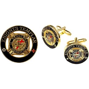 Knights Templar Round Black Cufflink Lapel Pin Masonic Combo Pack