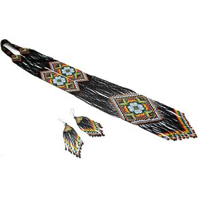 Native American Style beaded necklace for women Boho Statement Designer Jewelry Handmade Seed bead Long with earrings (#1)