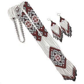 Native American Style beaded necklace for women Boho Statement Designer Jewelry Handmade Seed bead Long with earrings (#1)