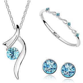 Fashion Simple Necklace Earrings Set Bracelets Jewelry Crystal Pendant for Women Lady Wife Wedding Birthday Party Prom Gifts