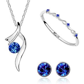 Fashion Simple Necklace Earrings Set Bracelets Jewelry Crystal Pendant for Women Lady Wife Wedding Birthday Party Prom Gifts