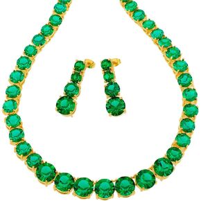 RIZILIA Jewelry Set with 19" Necklace & Dangle Earrings Round Cut CZ [4 Colors available] in Yellow Gold Plated, Simple Modern Elegant