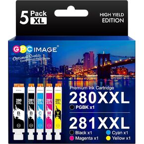 استبدال خرطوشة الحبر المتوافقة مع صورة GPC لـ Canon PGI-280XXL CLI-281XXL PGI 280 CLI 281 متوافق مع صينية الطابعة PIXMA TS6120 TS6220 TR7520 TR8520 TS8120 TS8220 TS9120 TS9520 (5 عبوات)