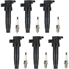 Ignition Coil Pack + Iridium Spark Plugs for 2006-2011 Hyundai Azera 3.8L V6, 2007-2008 Entourage 3.8L V6, Santa Fe, Sonata, Veracruz, Kia Amanti, Optima, Sedona, Sorento, UF546 IGN292, 6 Sets