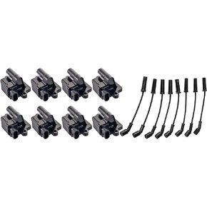 ENA Set of 8 Ignition Coil Pack and Wire Set Compatible with Chevy GMC Cadillac Express 3500 Envoy Silverado Suburban Tahoe Savana Sierra LS1 4.8L 5.3L 6.0L 8.1L for UF271 D581 12558693 3859078 Square