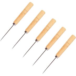 5 Packs Sewing Awls, Leather Sewing Needle with Wood Handle, Pinpoint Stitching Sewing Awl Repair Tool for DIY Handmade Cloth Leather Shoe