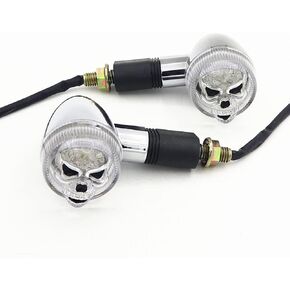 1Pair Universal Motorcycle Skull head Turn Signals Lights Stalk Indicator Lamp