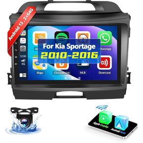[2+64G] Android 13 Car Stereo for Kia Sportage 2010-2016 with Apple Carplay&Android Auto,9 Inch Touch Screen Car Radio with Mirror Link GPS WiFi Bluetooth FM/RDS SWC Dual USB/AUX-in+Backup Camera