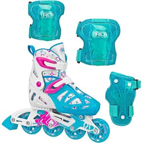 Roller Derby Tracer Girl’s Adjustable Inline Skates with Protective Gear, Adjustable Sizing, Tri-Pack Protective Gear Included