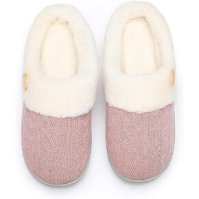 Womens Slipper with Plush Knitting Home Slipeers for Woman Comfortable Artificial Fluffy Plush Plush Lining Memory Foam Autumn and Winter Warm Outdoor Bedroom Slipper