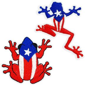 2Pcs Puerto Rican Flag Frog Embroidered Patch, Iron on or Sew on Patch Applique for Clothes, Dress, Hat, Jeans, DIY Accessories