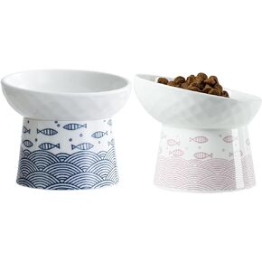 AOMRYOM Raised Cat Food Bowl, Ceramic Elevated Cat Bowls for Food and Water, 5 Inch Tilted Pet Bowl Set for Cats & Small Dogs, Protect Cat's Spine, Whisker Fatigue, Dishwasher and Microwave Safe