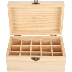 FILFEEL Essential Oil Wooden Box 15 Slot Essential Oil Storage Case Pine Wood Essential Oils Organizer Holder for Home, 18.2 x 11.5 x 9 cm