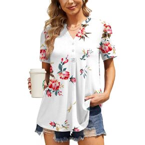AYIFU Womens Summer Tops Notch V Neck Blouses Short Sleeve Dressy Shirts Casual Tunic