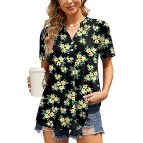 AYIFU Womens Summer Tops Notch V Neck Blouses Short Sleeve Dressy Shirts Casual Tunic in Kuwait