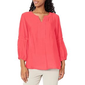 Women's Three Quarters Bell Sleeve Y-Neck Band Collar Top