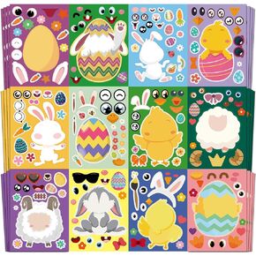 Aowplc 48 Sheets Make Your Own Easter Stickers, 8"x 6" Make-a-face Mix and Match Stickers with Easter Animal and Egg for Kids Easter Basket Stuffers, Easter Crafts, Easter Party Favors