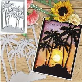 Coconut Tree Box Frame Metal Die Cuts,Spring Tree Grass Frame Cutting Dies Cut Stencils for DIY Invitation Card Scrapbooking Album Decorative Embossing Paper Dies Card Making