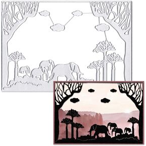 Elephants Background Cutting Dies Animals Frame Background Die Cuts for Card Making, Trees Background Die Cut Embossing Stencil Template Tool for DIY Scrapbooking Photo Album Card Craft Decoration